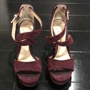 Suede plum pumps.